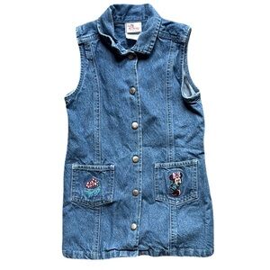 Vintage Y2K Disney Store Minnie Mouse Denim Button-Front Dress With Embroidery